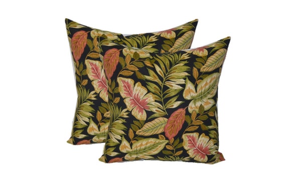 Set of 4 Outdoor Jamaican Mist Green Tropical Floral 20/" Square /& Lumbar Pillows