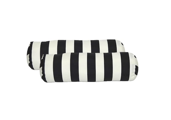 Set of 2 Outdoor Bolster Neckroll Pillows Teal Orange Red Green Stripe