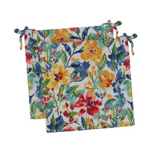 Set of 2 ~ Outdoor Chair Seat Cushions with Ties for Patio Chair 2&quot; or 3&quot; Poly Foam- Oakmont Hightown Festival, Choose Size