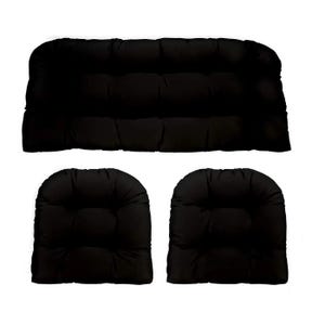 Black Outdoor Cushions for Wicker Loveseat Settee & 2 Matching Chair Cushions ~ 3 Piece Cushion Set, 41&quot; x 19&quot; loveseat, 19&quot;x19&quot; seats