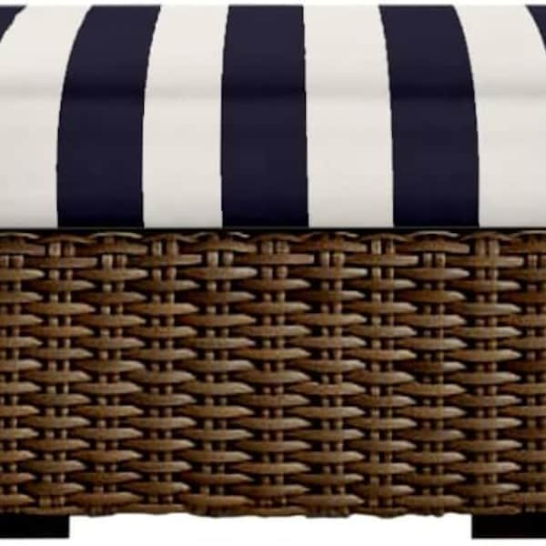 RSH Décor Indoor Outdoor Single Foam Ottoman Cushion ~ 4" thick ~ Navy Blue and White Cabana Stripe Striped, Choose Size (Cushion only*)