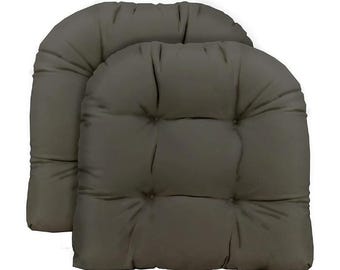 Set of 2 ~ LARGE 22" X 22" Universal Tufted U-Shape Cushion for Wicker Seat ~ Indoor / Outdoor ~ Solid Gray