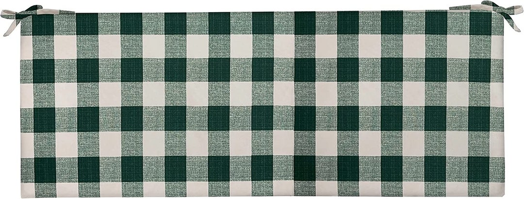 Outdoor Green and White Buffalo Plaid Foam Cushion With Ties for Bench ...