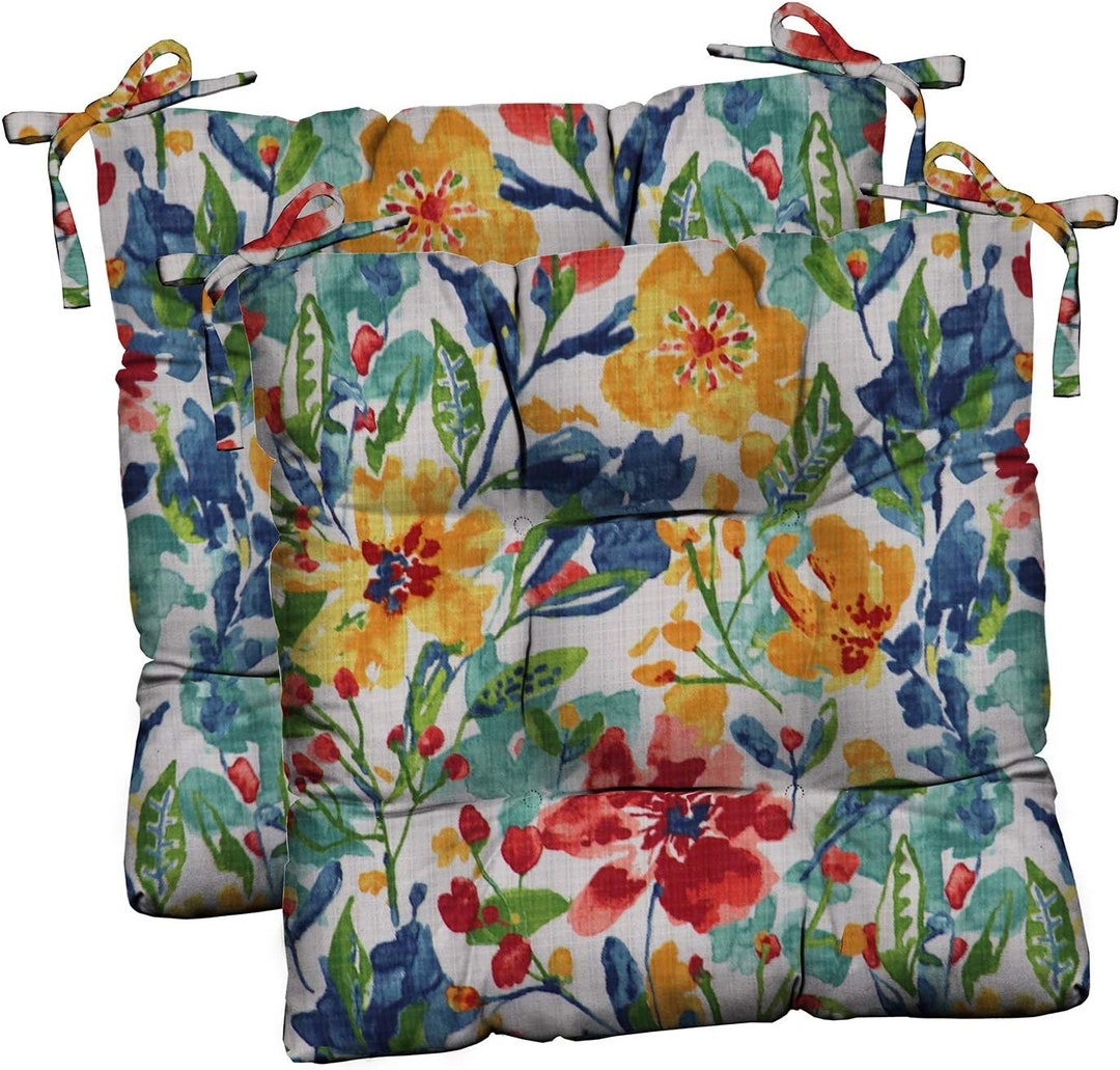 Set of 2 Outdoor Tufted Cushions With Ties for Patio Dining Seat Chair