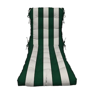RSH Décor  Outdoor TUFTED Chaise Lounge Chair Cushion ~ Hunter Green and White Cabana Stripe Striped  72" long x 22" wide