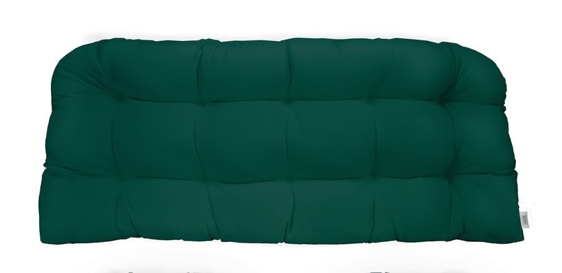 Green Indoor Outdoor Wicker Loveseat Settee Tufted Cushion Sunbrella Forest Hunter