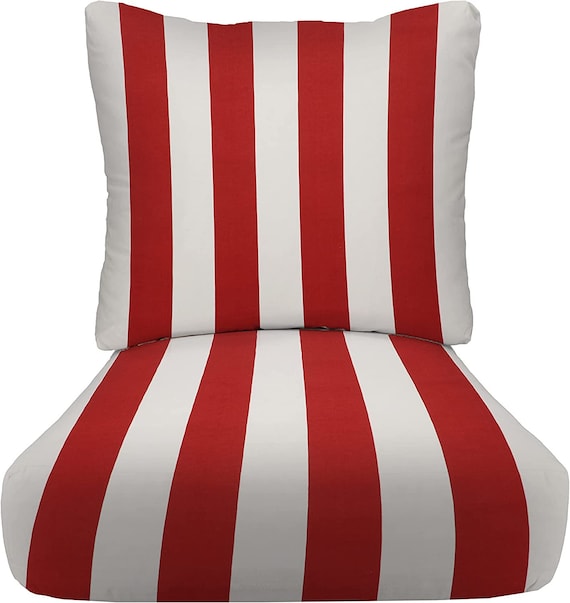 Red and White Cabana Stripe Cushion for Indoor Outdoor Deep Seat Furniture Chair Choose Size Etsy