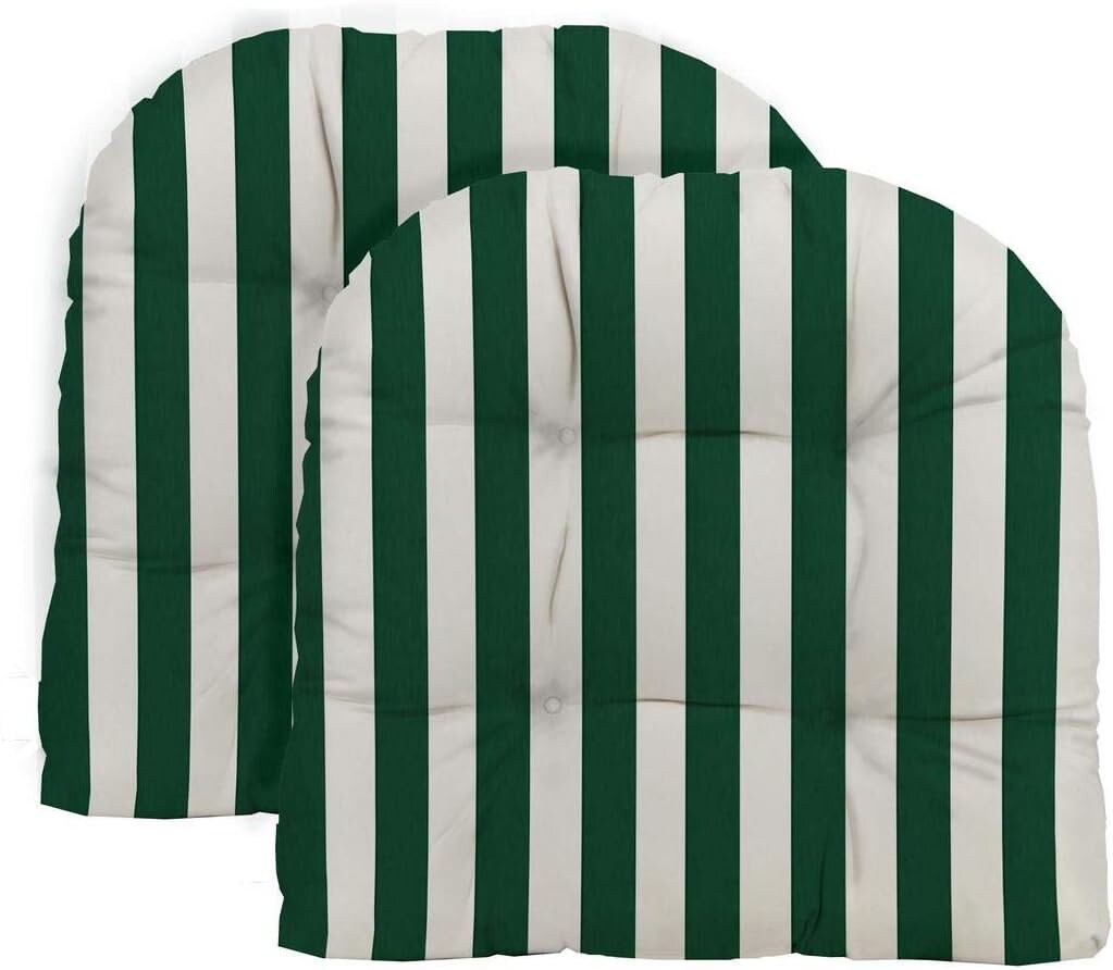 RSH Decor Set of 2 Decorative Outdoor Tufted Wicker U shape Chair Cushions Hunter Green and White Cabana Stripe Choose Size Etsy
