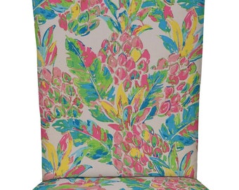 RSH Decor Foam 2" thick Adirondack Chair Cushion Outdoor, Vida Pink Green Pineapple Lily Floral print