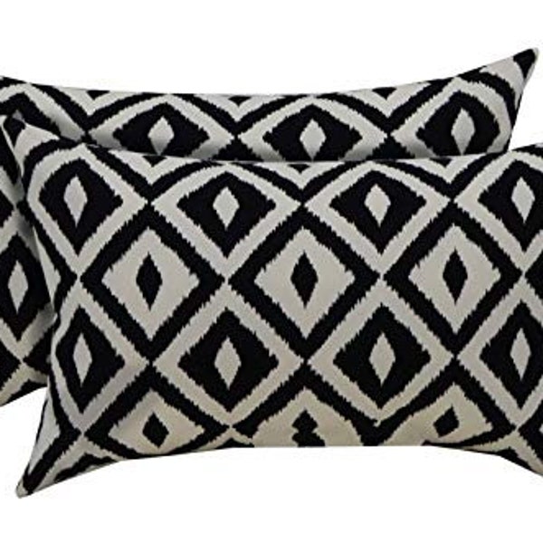 RSH Decor, Set of 2 Lumbar Rectangle Decorative 20" long x 12" tall Pillows, Black and White Aztec Geometric Print Fabric