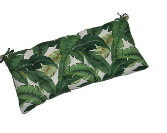 RSH Decor Outdoor Tufted Cushion for Bench ~ Swing ~Glider, Choose Size, Made with Tommy Bahama Swaying Palms Aloe Green Tropical Palm Leaf