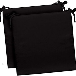 Set of 2 ~ 19&quot; x 19&quot; Outdoor Chair Seat Cushions with Ties for Patio Chair 3&quot; Foam- Black Solid