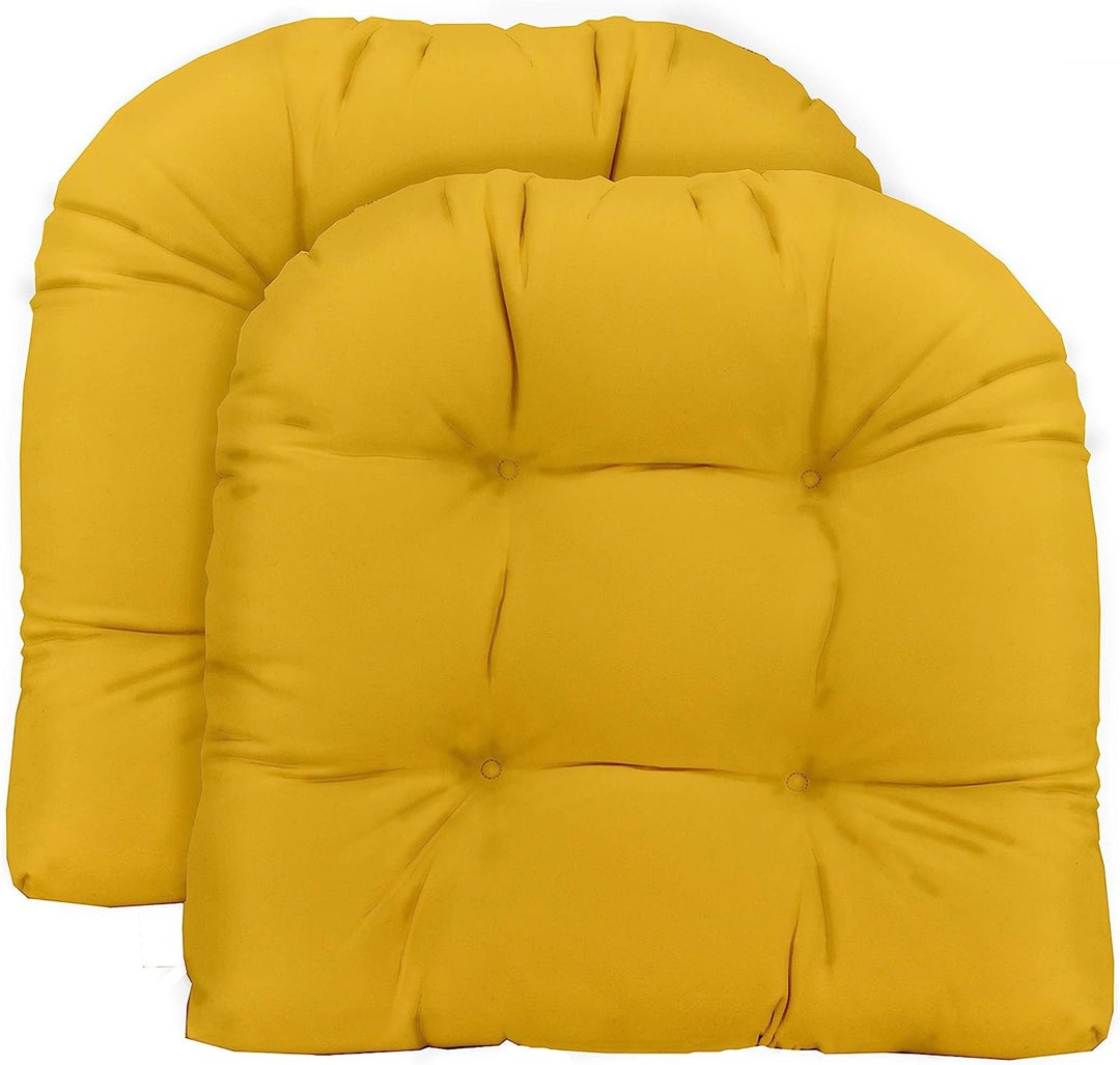 Set of 2 Wicker Style Ushape Chair Tufted Cushion Yellow Solid Choice