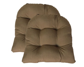 Set of 2 Tufted U-shape Cushion for Wicker Chair Seat - Sunbrella Heather Beige