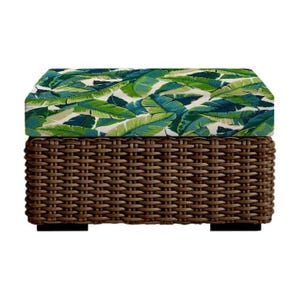 RSH Décor Indoor Outdoor Single Foam Ottoman Footstool Cushion, 4" thick, Balmoral Opal Blue Green Tropical Palm Choose Size (Cushion only*)