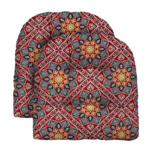 RSH Decor Set of 2 Wicker Style U-Shape Chair Tufted Cushions ~ Medlo Sonoma Spice Red Blue, Select from 2 sizes