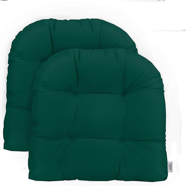 Set of 2 Tufted U-shape Cushion for Wicker Chair Seat - Sunbrella Canvas Forest Green - Choose from 2 Sizes