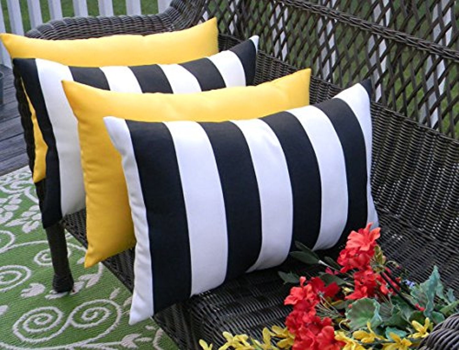 Set of 4~Outdoor Black and White Stripe & Bohemian Elephant Lumbar Throw Pillows 