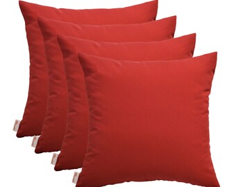 RSH Décor Set of 4 Indoor/Outdoor Square Throw Pillows Sunbrella Canvas Jockey Red - Choose Size