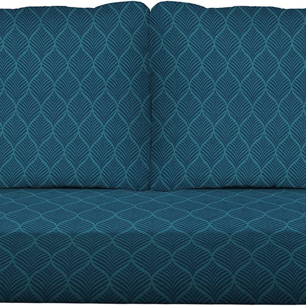 Outdoor Deep Seating Loveseat Cushion Set, Fenbrook Blue Cove Geo Geometric Print ~ 46" l x 26" d x 5" thick with Back Pillows 25" x 21"