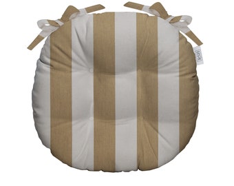 RSH Décor Indoor/Outdoor Round Tufted Bistro Chair Cushion with Ties - Made with Sunbrella Maxim Heather Beige Stripe