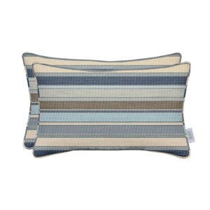 Set of 2 Sunbrella Designer Fusion Indoor Outdoor Lumbar Rectangle Throw Pillows with Self Cording, Ascend Spa Blue Stripe