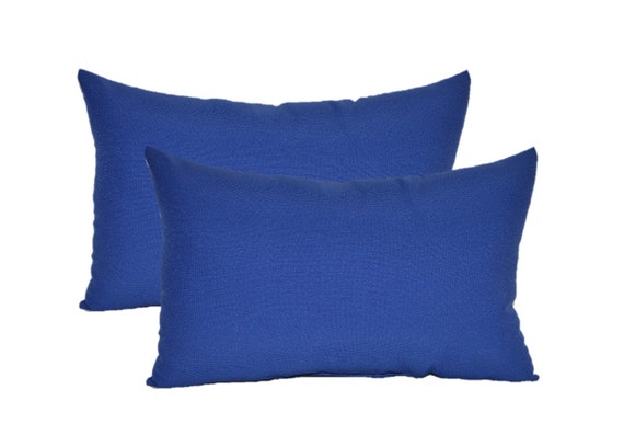 Set of 2 Solid Royal Cobalt Blue Outdoor Rectangle Lumbar Decorative Pillows Etsy Canada