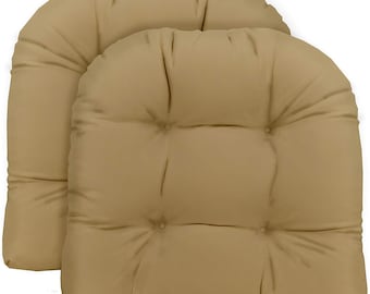 RSH Decor Set of 2 Wicker Style U-Shape Chair Tufted Cushion ~ Solid Tan Light Khaki, Select from 2 sizes
