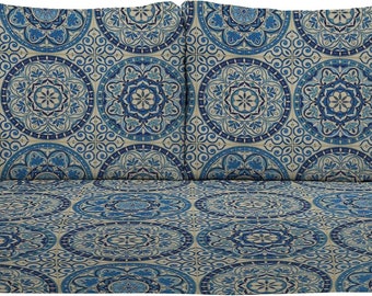 RSH Décor Outdoor Deep Seating Loveseat Cushion Set, Indigo Blue Boho Wheel Sundial 46" l x 26" d x 5" thickness with Back Pillows 25" x 21"