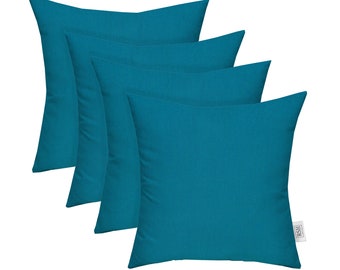 RSH Décor Set of 4 Indoor/Outdoor Square Throw Pillows Sunbrella Spectrum Peacock - Choose Size