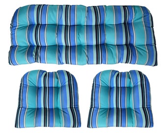 Sunbrella Dolce Oasis 3 Piece Wicker Cushion Set - Indoor / Outdoor Wicker Loveseat Settee & 2 Matching Chair Cushions - Choose Size