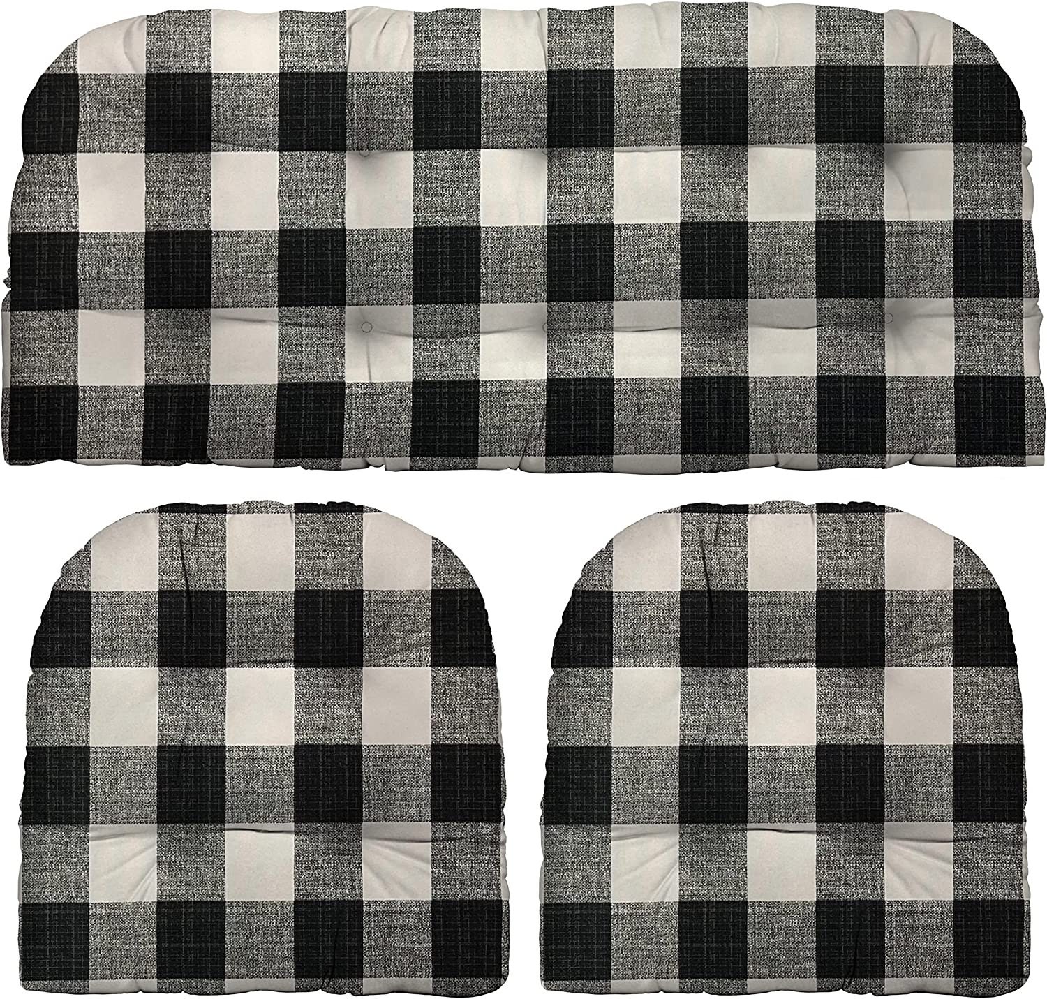 Achim Buffalo Check Tufted Chair Seat Cushions - Set of 2 - Burgundy Black/White