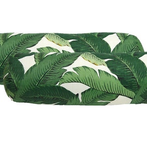 Set of 2 Indoor Outdoor Bolster Neck Roll  Chaise Lounge Decorative Pillows made with Tommy Bahama Swaying Palms Aloe Green Tropical Palm