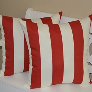 Set of 2 Indoor Outdoor Square Throw Pillows - Red & White Stripe - 20&quot; x 20&quot; Square