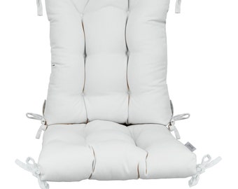 Indoor/Outdoor Sunbrella Canvas White Rocking Chair 2 Pc Tufted Cushion Set ~ Choose Size