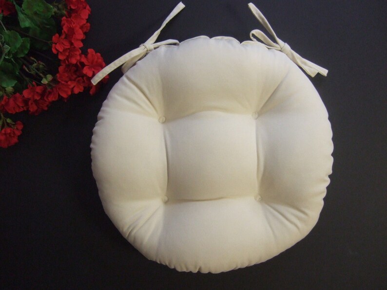 Indoor Outdoor Round Tufted Bistro Cushion Solid Ivory / Etsy