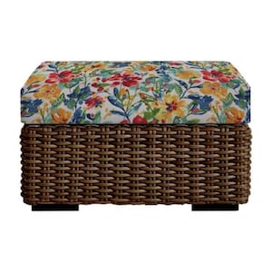 RSH Décor Outdoor Single Foam Ottoman Footstool Cushion, 4" thick, Oakmont Hightown Red Yellow Blue Floral, Choose Size (Cushion only*)