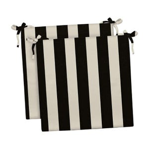 Set of 2 ~ Outdoor Chair Seat Cushions with Ties for Patio Chair 2&quot; or 3&quot; Poly Foam - Black and White Stripe ~ Choose Size