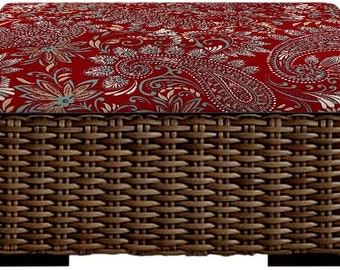 RSH Décor Indoor Outdoor Single Foam Ottoman Cushion ~ 4" thick ~ Eastman Berry Paisley Scroll   Choose Size (Cushion only*)