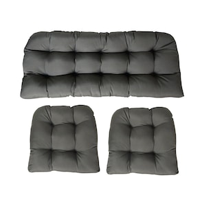 Gray Outdoor Cushions for LARGE Wicker Loveseat Settee & 2 Matching Chair Cushions ~ 3 Piece Cushion Set, 44&quot;x 22&quot; loveseat, 22&quot;x22&quot; seats