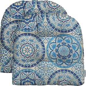 RSH Decor Set of 2 Wicker Style U-Shape Chair Tufted Cushion Blue Boho Indigo Wheel Sundial, Select from 2 sizes image 1