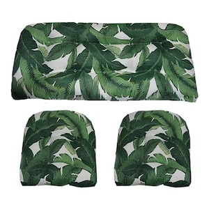 Made with Tommy Bahama Swaying Palms Aloe ~ Green Tropical Palm fabric ~ Cushions for Wicker Loveseat Settee & 2 Matching Chair Cushions