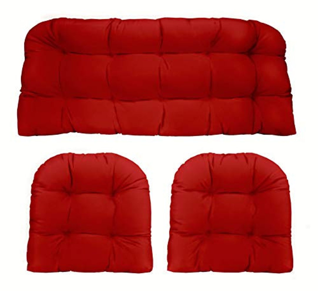 Red Indoor Outdoor 3 Piece Wicker Cushions Set Wicker Loveseat Settee