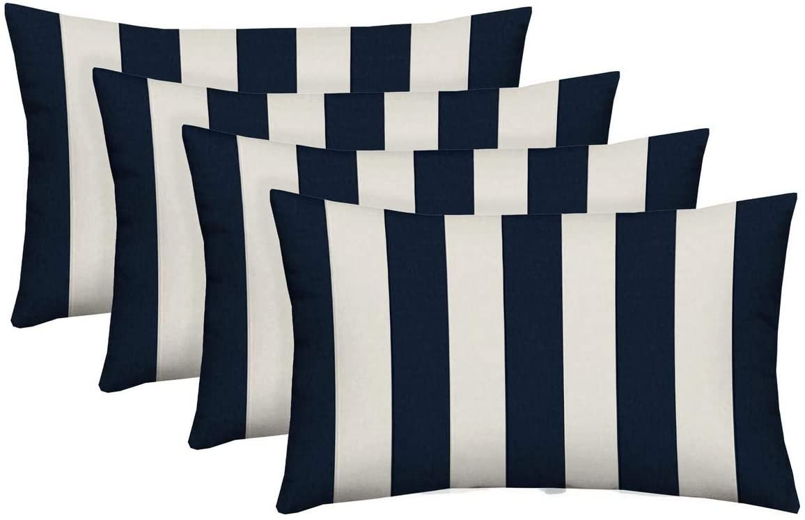 Set of 4 Outdoor Lumbar Rectangular Decorative Pillows Blue