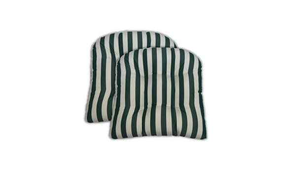 Set of 2 Universal Tufted U shape Cushion Cushions for Wicker Seat Outdoor Sunbrella Fabric Mason Forest Green and White Stripe Etsy