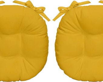 RSH Decor Set of 2 Round Tufted Bistro Cushion with Ties, Yellow Solid, Choose from 3 Sizes 16", 18", 20"