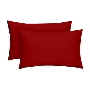 RSH Decor Set of 2 Outdoor Lumbar / Rectangle Decorative Throw Pillows - Red Solid - 12" x 20"