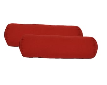 SET OF 2  Indoor / Outdoor Decorative Bolster Neckroll Pillows - Solid Red - 18" long x 5" diameter