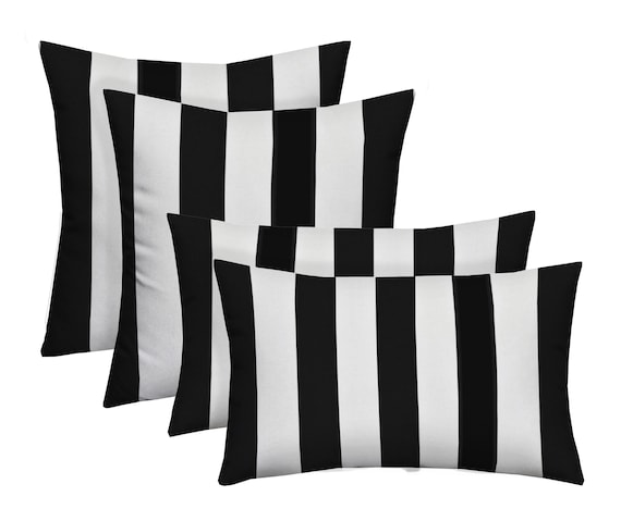 Set of 4 Indoor Outdoor 17 Square Rectangle Lumbar Pillows Black and White Stripe Etsy UK