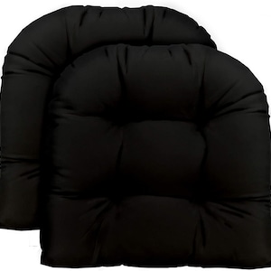 Set of 2 ~ LARGE 22&quot; X 22&quot; Universal Tufted U-Shape Cushion for Wicker Seat ~ Indoor / Outdoor ~ Solid Black